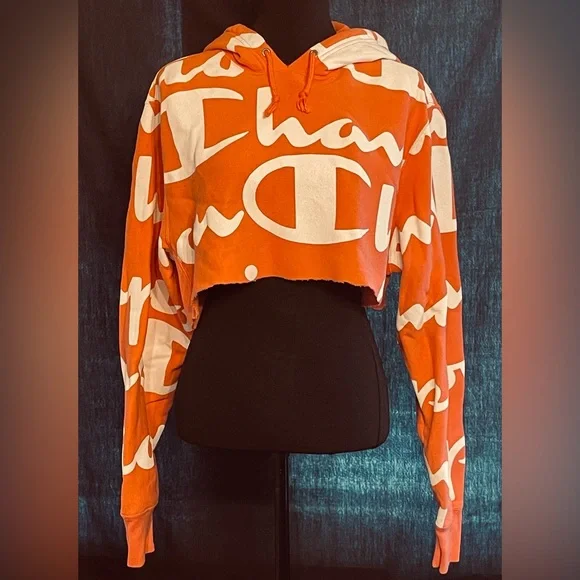Champion Coral Logo Print Cropped Hoodie - Picture 1 of 2